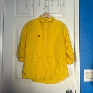 Yellow Long Sleeve Polka Dot Button up Dress  Shirt - Vintage